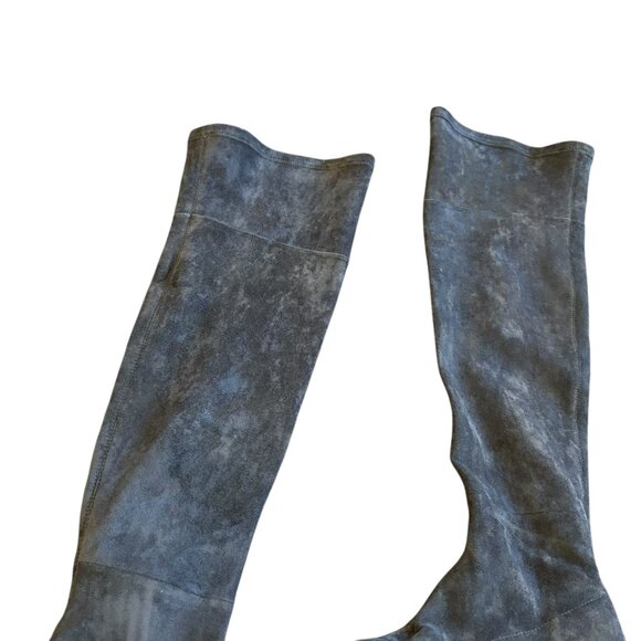 Anthropologie Grey Suede OTK Over The Knee Boots Low Heel Round Toe Size 6 Women - Picture 4 of 10